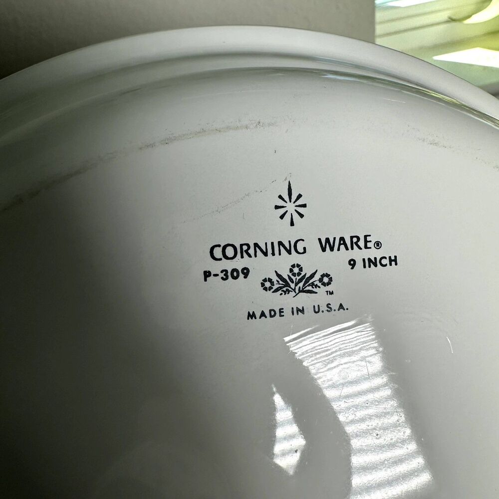 Vintage Corning Ware 9" Pie Plate Blue Cornflower P-309 USA Baking Dish - Picture 5 of 7